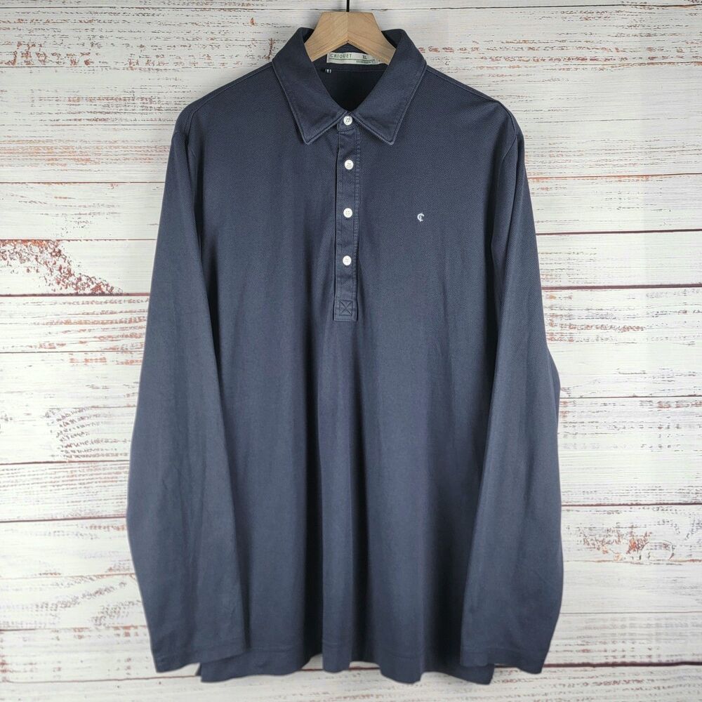 Criquet Long Sleeve Polo in Dark Navy